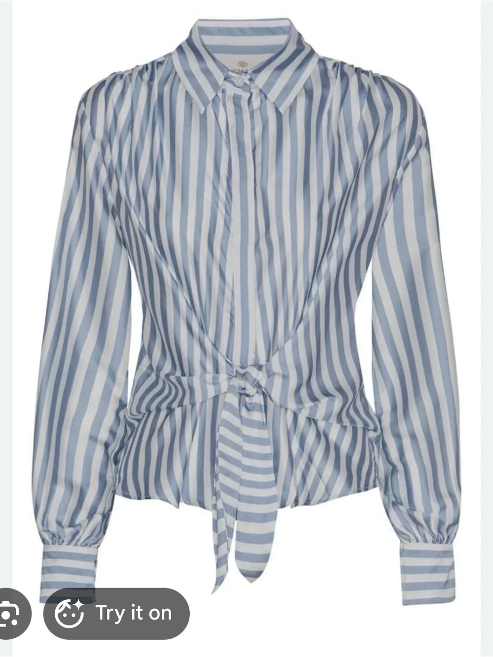 Karmamia Striped Tie-Front Button-Down Blouse - Blue/White